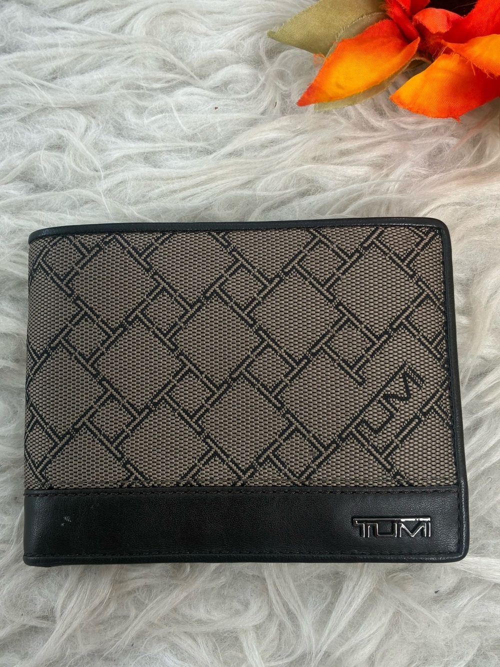 Tumi Men's Patterned Bifold Wallet with Black leather Trim